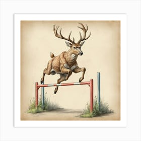 Deer Jumping Over Hurdles 3 Art Print