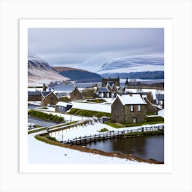 Snowy Village In Scotland Art Print