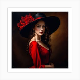 Portrait Of A Woman In A Red Dress Art Print