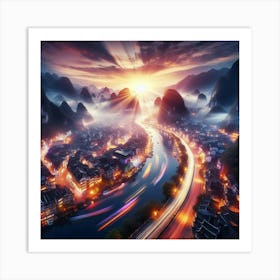 Chinese City At Night Art Print