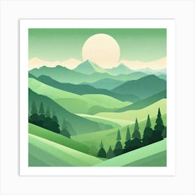 Misty mountains background in green tone 113 Art Print
