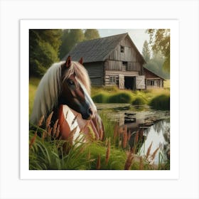 Beautiful Pinto Horse By The Pond Copy Art Print