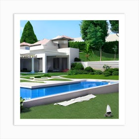 Modern House With Swimming Pool Art Print