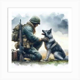 Soldier And His Dog Art Print