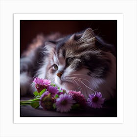 Cat With Flowers Art Print