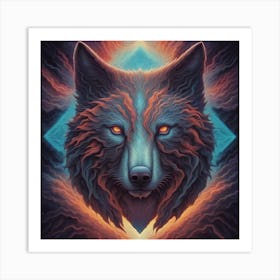 A Colorfull Wolf Head Converting To Energy And Thunder Centered Symmetry Painted Intricate Volumet 593268619 Art Print