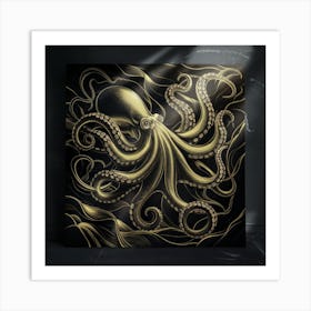 Mystic Depths Octopus In Black & Gold (3) Art Print