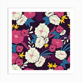 Rich Flower Pattern On Purple Square Art Print