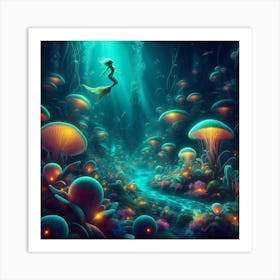Mermaid In The Mushroom Forest Art Print