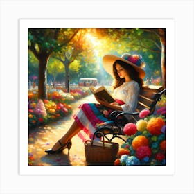 Reading In The Park Art Print