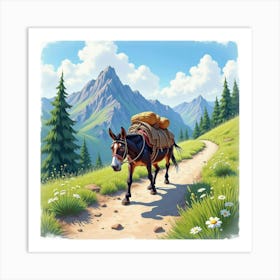 Donkey With Backpack Art Print