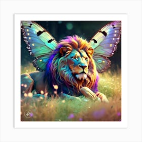 A Majestic Lion With Butterfly Wings Its Art Print