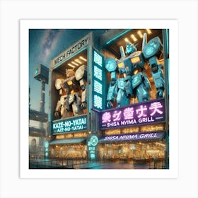 An Exterior View Of A Futuristic Mech Factory With Art Print