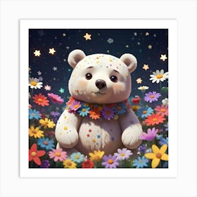 Teddy Bear With Flowers Art Print