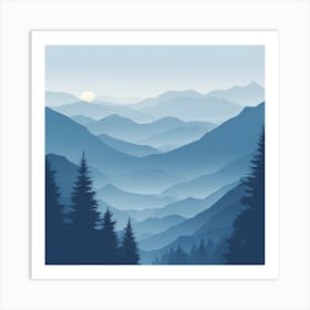 Misty mountains background in blue tone 82 Art Print