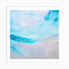 Blue Ocean And Beach Painting Square Art Print