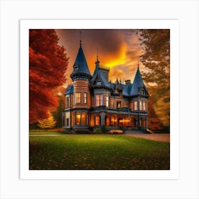 in the fall a castle with yellow Sun Art Print