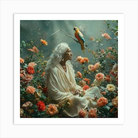 Woman With A Parrot Art Print