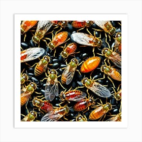 Bees On Black Beans Art Print