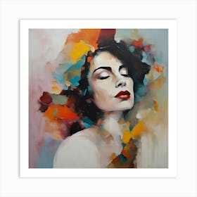 A painting depicting a woman with striking red lips, showcasing her elegance and captivating expression Art Print