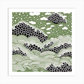 Yayoi Kusama Inspired Moss Green Sky Art Print