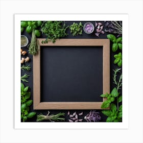 Frame With Herbs On Black Background 1 Art Print