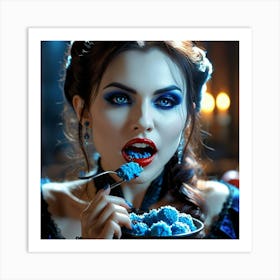 Gothic Beauty Eating Blue Candy Art Print