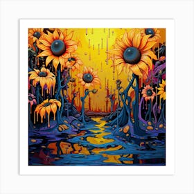 Sunflowers By Person Art Print