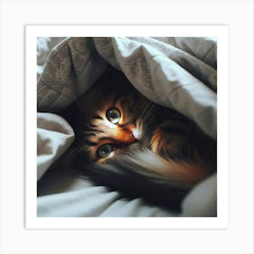 Cat Peeking Out From Under Blanket Art Print