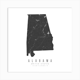 Alabama Mono Black And White Modern Minimal Street Map Square Art Print