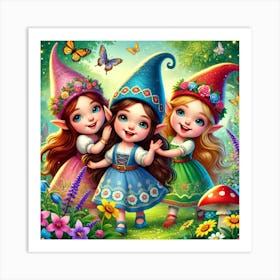 Gnome Girl Trio Art Print