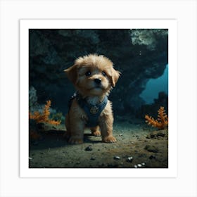 Puppy In The Ocean Art Print