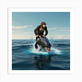 Monkey On A Dolphin Art Print