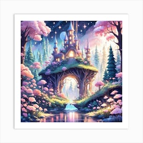 A Fantasy Forest With Twinkling Stars In Pastel Tone Square Composition 350 Art Print