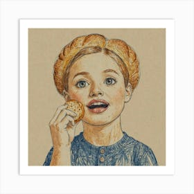 Little Girl Eating A Cookie Art Print