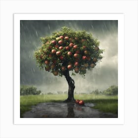 Apple Tree In The Rain Art Print