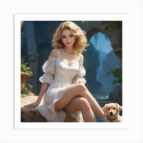 Sexy Girl With Dog 1 Art Print