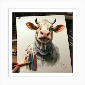 Cow With Colored Pencils Art Print