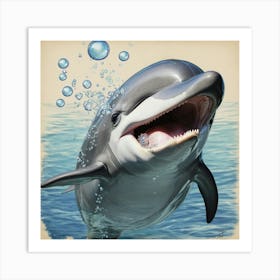 Dolphin With Bubbles 3 Art Print