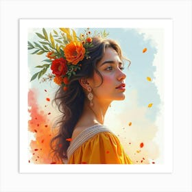 Enchanting Greek Woman In Watercolor, Surrounded By The Colors Of A Traditional Festival 1 Art Print