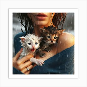 Kittens In The Rain 8 Art Print