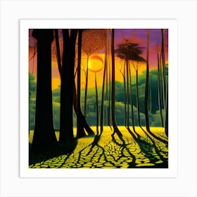 Sunset In The Forest Art Print