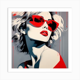 Woman In Red Sunglasses Art Print