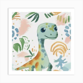 Cute Muted Pastels Compsognathus Dinosaur  2 Art Print