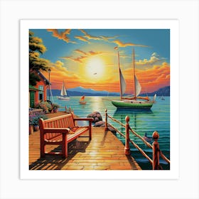 Sunset At The Docks 1 Art Print