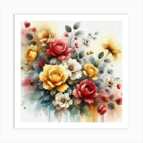 Watercolor design with beautiful roses oil painting abstract 19 Art Print