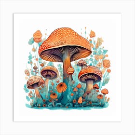 Mushrooms And Flowers 44 Art Print