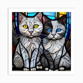 Cat, Pop Art 3D stained glass cat 2 kittens limited edition 32/60 Art Print