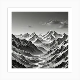 Black And White Mountain Landscape Art Print