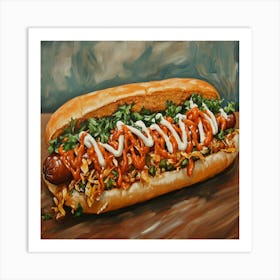 Hot Dog On A Bun Art Art Print